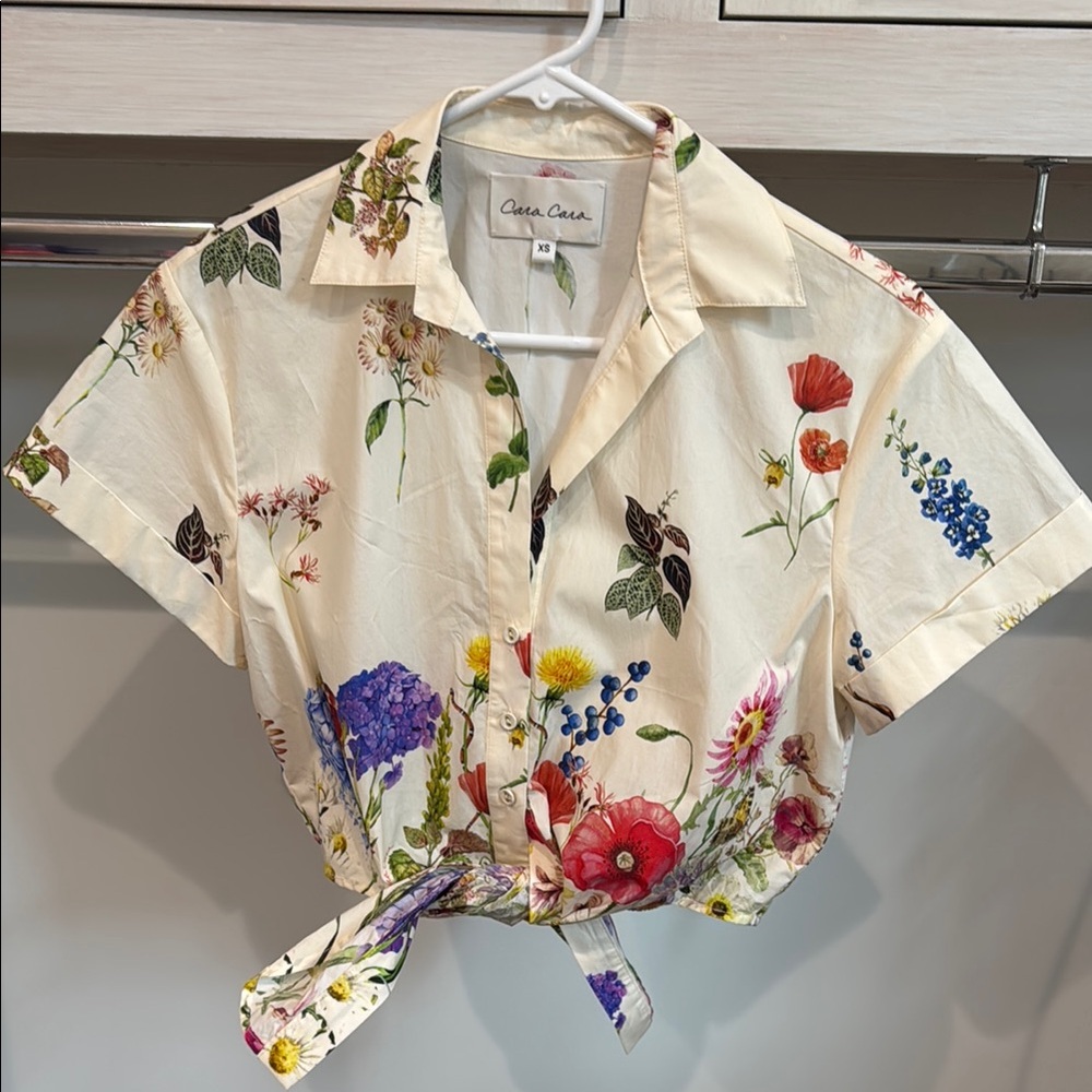 Cara Cara Floral Tie-Front Blouse - Cream